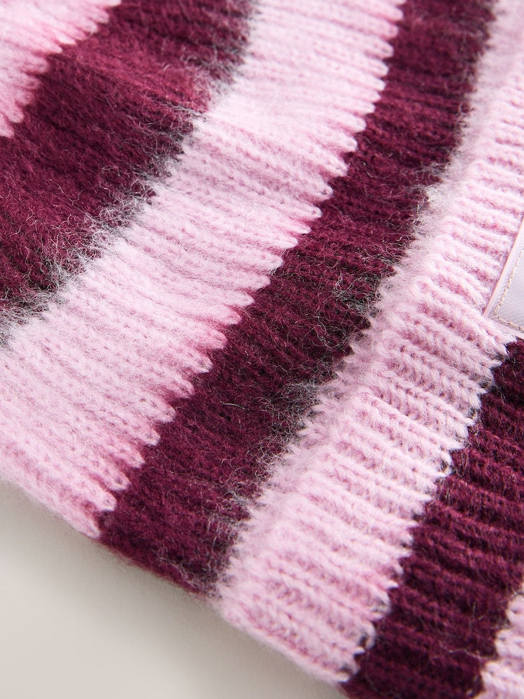 Baker by Ted Baker Pink/Burgundy Striped Beanie Hat and Gloves Set - Size 3 - 4 Years (98 - 104cm)
