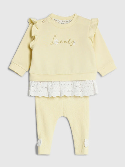 River Island Yellow Broderie Sweatshirt &amp; Leggings Set