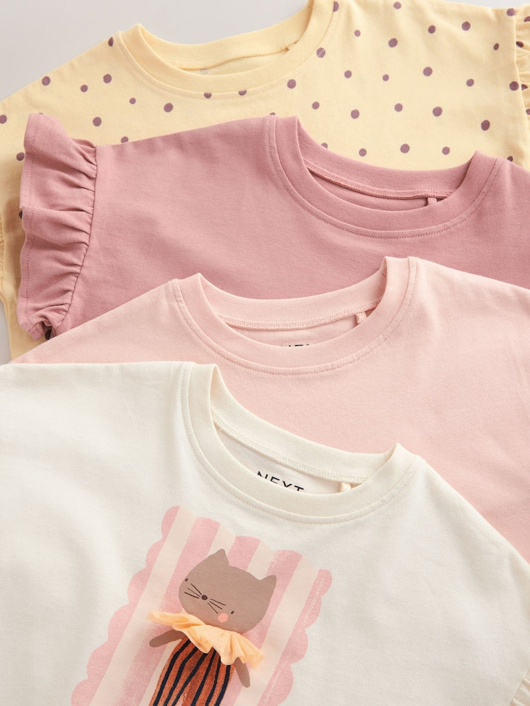 Neutral Pink Cat T-Shirts 4 Pack (3mths-7yrs)