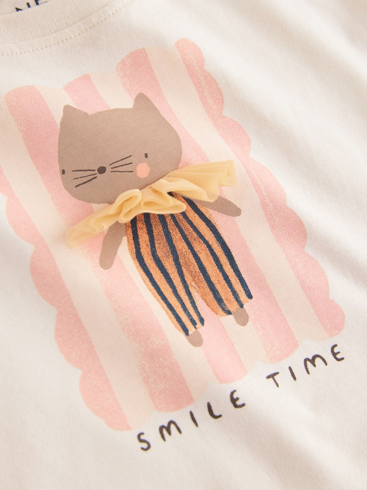 Neutral Pink Cat T-Shirts 4 Pack (3mths-7yrs)