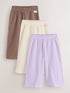 Neutral/Lilac Ribbed Wide Leg Trousers 3 Pack (3mths-7yrs) - Neutral/Lilac Ribbed Wide Leg / 12-18 Months (80-86cm)