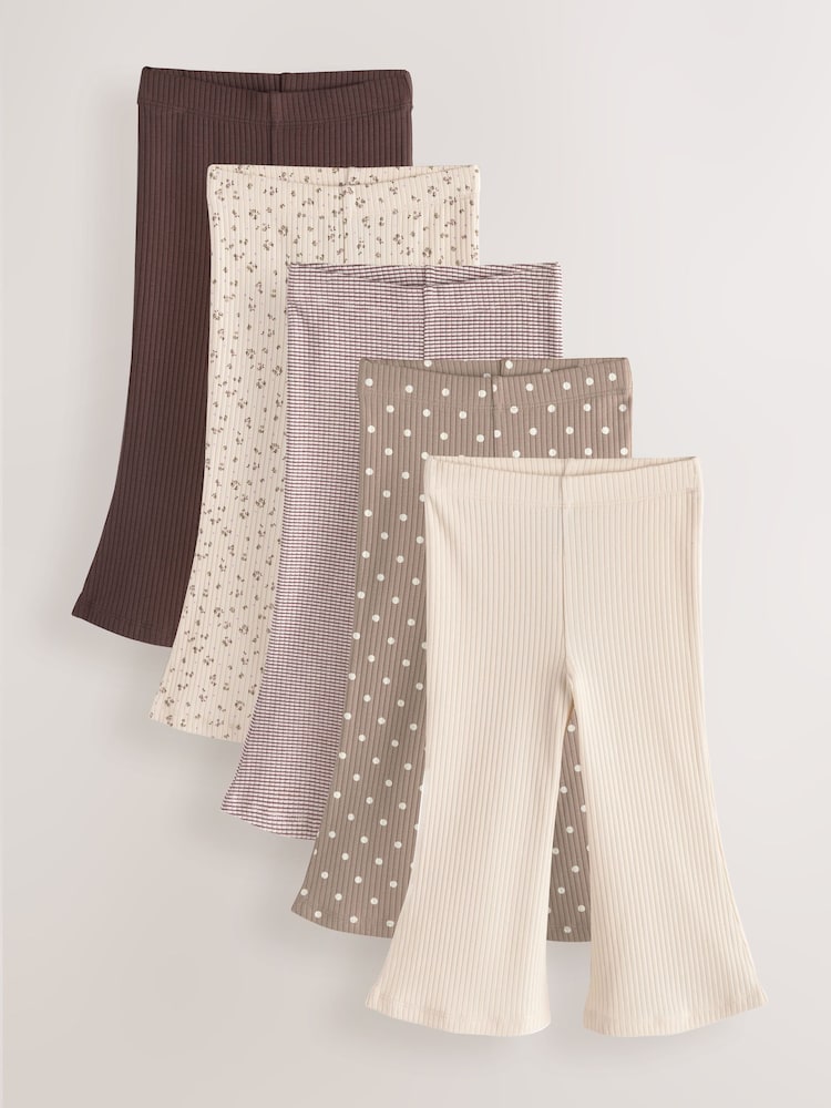 Neutral Ribbed Flare Leggings 5 Pack (3mths-7yrs)