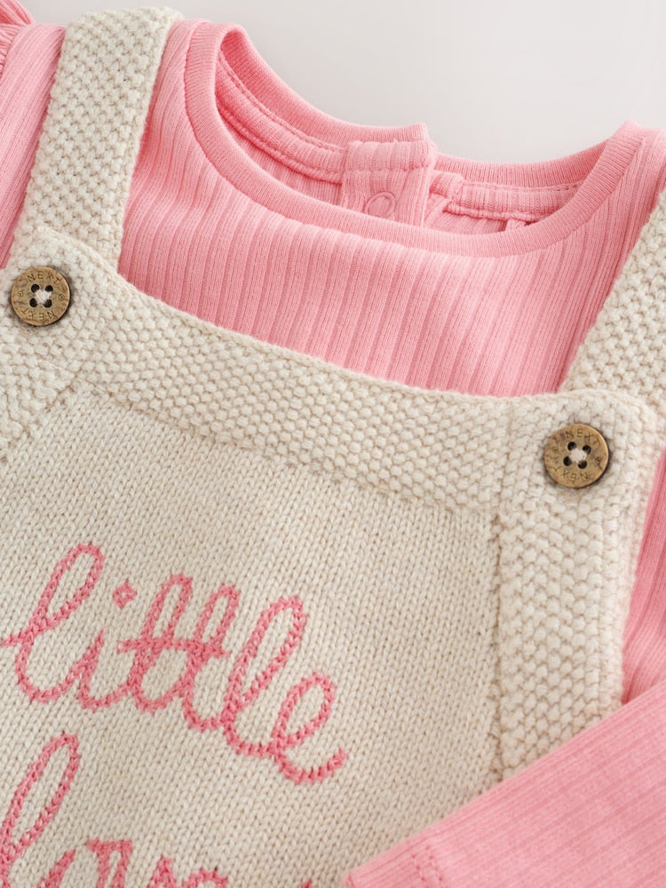 Ecru Knit Baby Bodysuit &amp; Dungaree 2 Piece Set (0mths-2yrs)