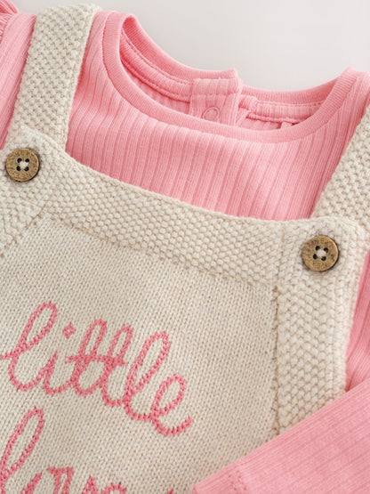 Ecru Knit Baby Bodysuit &amp; Dungaree 2 Piece Set (0mths-2yrs)
