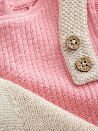 Ecru Knit Baby Bodysuit &amp; Dungaree 2 Piece Set (0mths-2yrs)