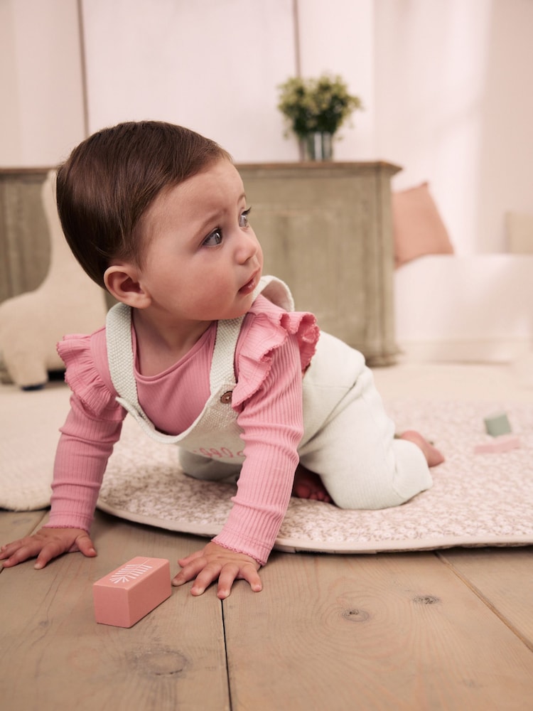 Ecru Knit Baby Bodysuit &amp; Dungaree 2 Piece Set (0mths-2yrs)