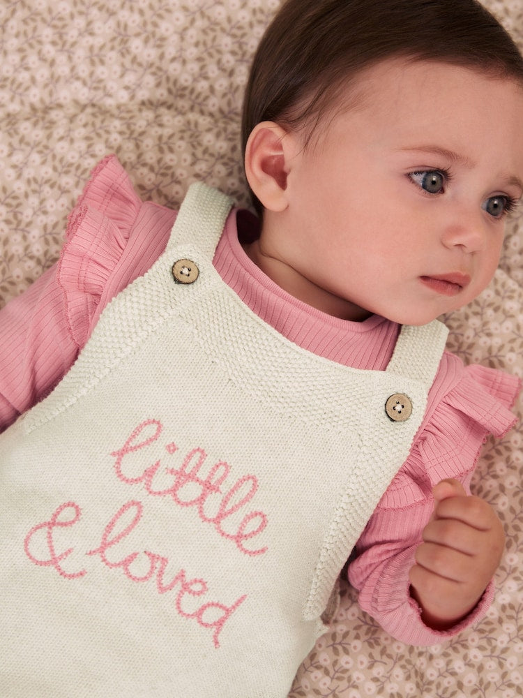 Ecru Knit Baby Bodysuit &amp; Dungaree 2 Piece Set (0mths-2yrs)