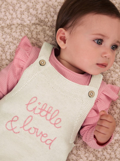 Ecru Knit Baby Bodysuit &amp; Dungaree 2 Piece Set (0mths-2yrs)