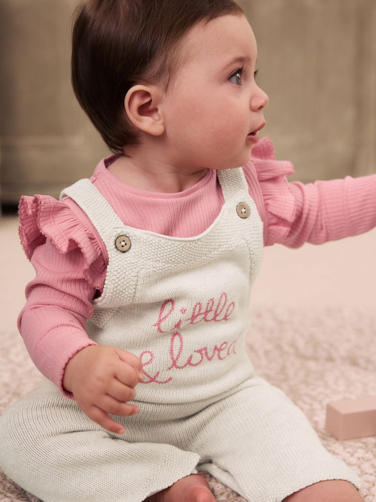 Ecru Knit Baby Bodysuit &amp; Dungaree 2 Piece Set (0mths-2yrs)