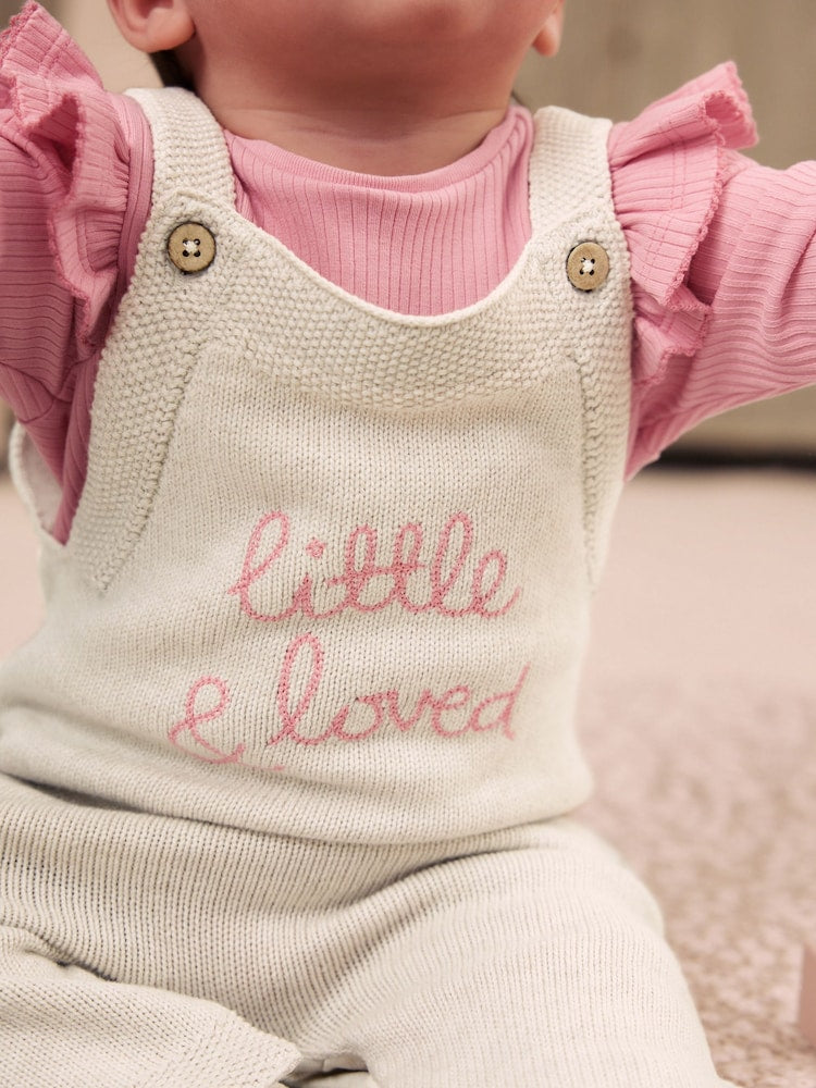 Ecru Knit Baby Bodysuit &amp; Dungaree 2 Piece Set (0mths-2yrs)