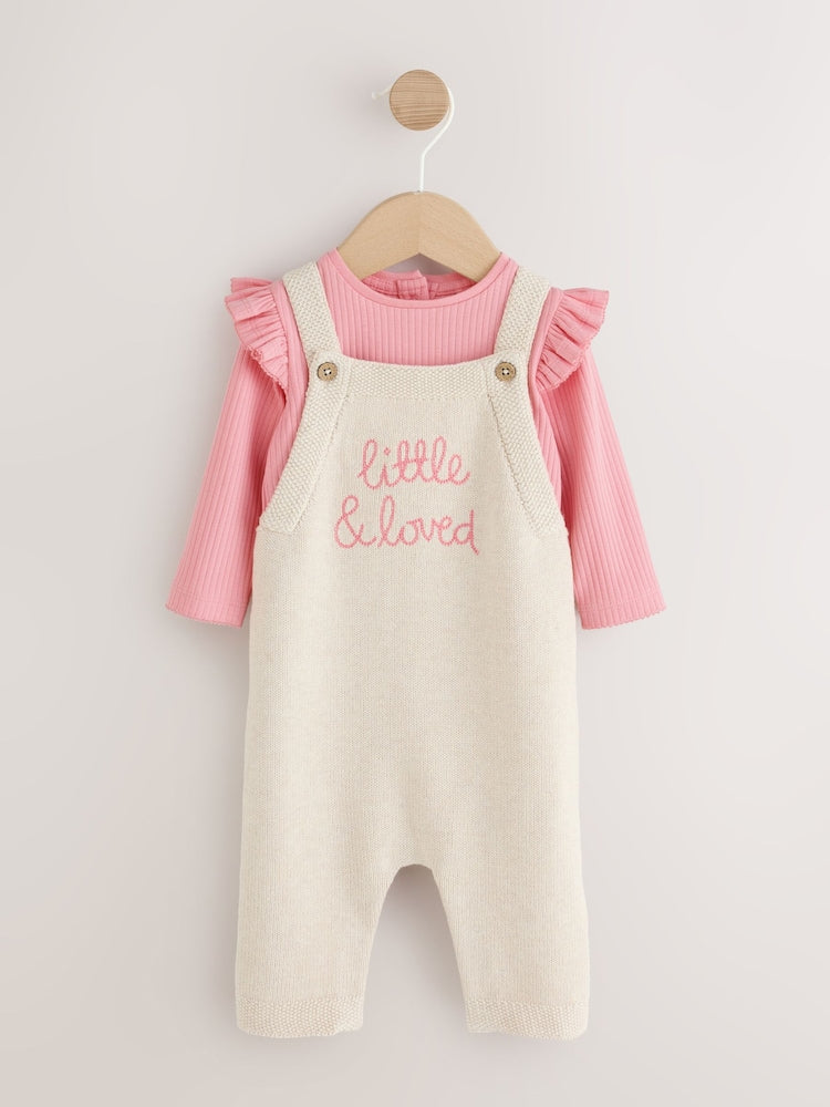 Ecru Knit Baby Bodysuit &amp; Dungaree 2 Piece Set (0mths-2yrs)