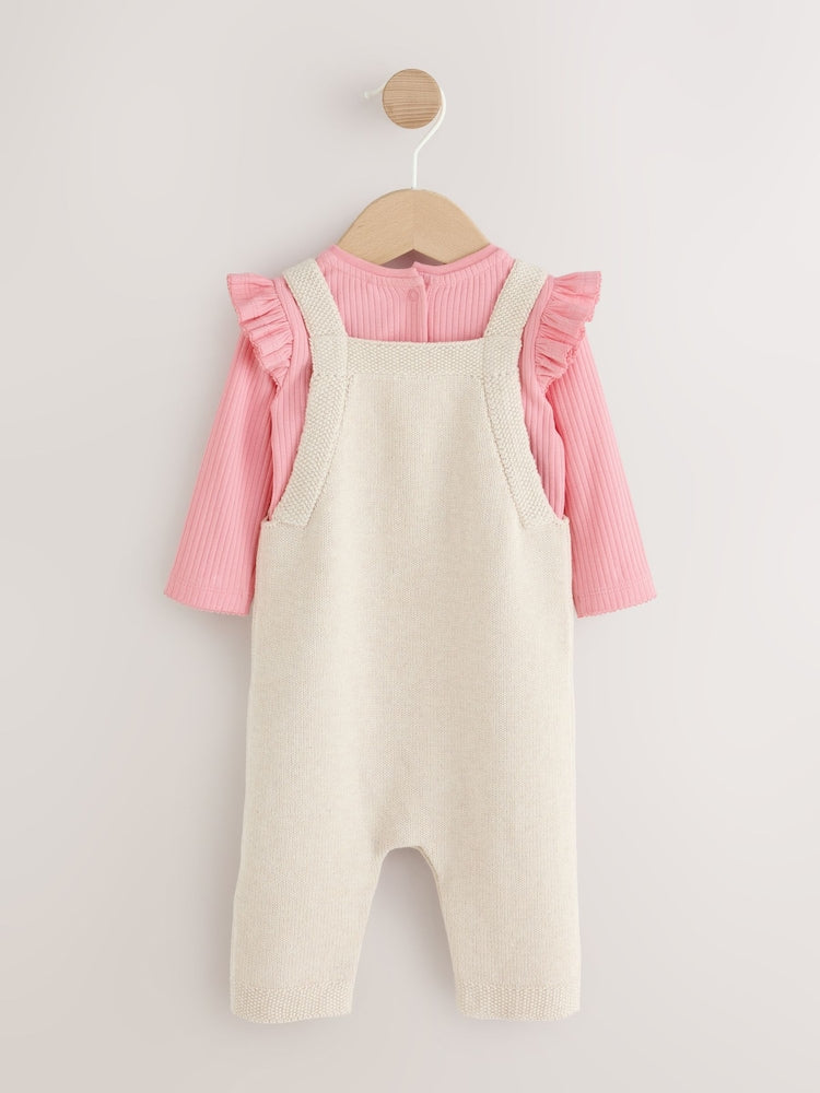 Ecru Knit Baby Bodysuit &amp; Dungaree 2 Piece Set (0mths-2yrs)