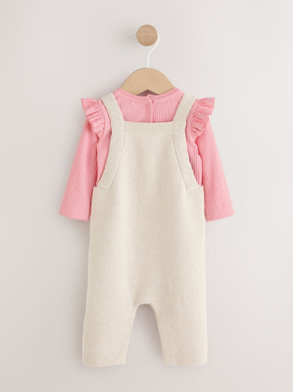 Ecru Knit Baby Bodysuit &amp; Dungaree 2 Piece Set (0mths-2yrs)