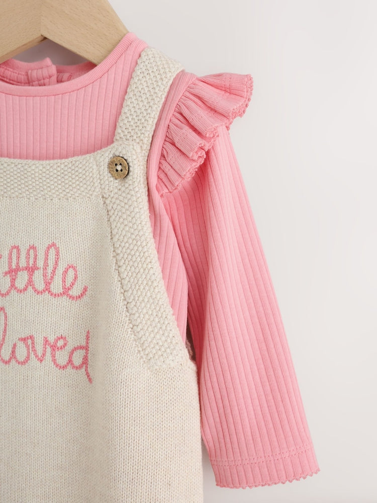 Ecru Knit Baby Bodysuit &amp; Dungaree 2 Piece Set (0mths-2yrs)