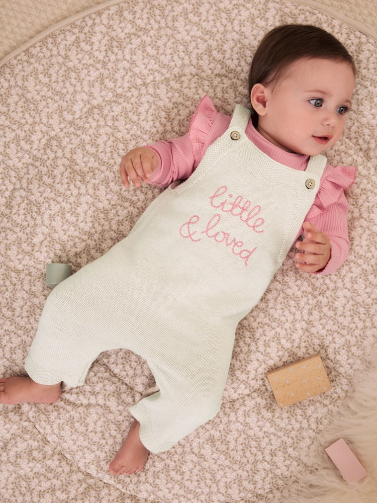 Ecru Knit Baby Bodysuit &amp; Dungaree 2 Piece Set (0mths-2yrs) - Up to 1 Month (50-56cm)