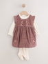 Chocolate Brown Floral Baby Pinafore Bodysuit And Tights 3 Piece Set (0mths-2yrs) - Chocolate Brown Floral / Up to 1 Month (50-56cm)