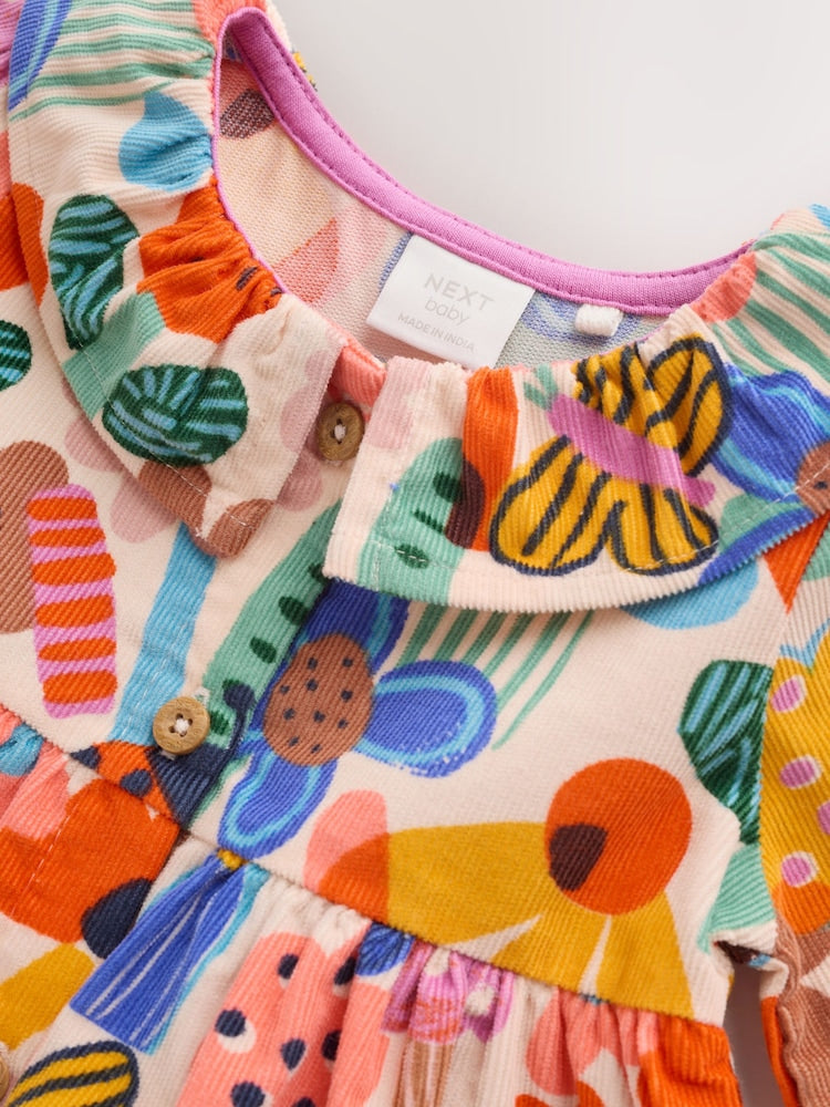 Multi Bright Print Cord Baby Dress And Tights 2 Piece Set (0mths-2yrs)