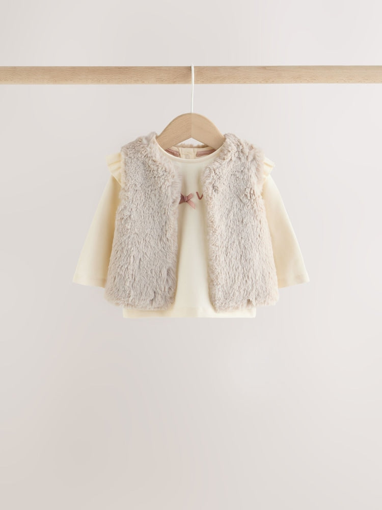 Pink/Cream Fur Baby Gilet Top and Leggings 3 Piece Set (0mths-2yrs)