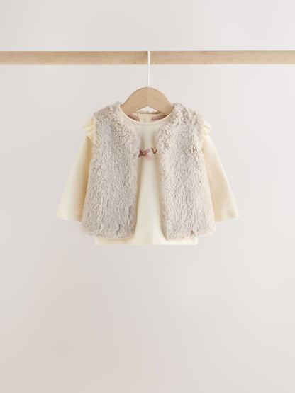 Pink/Cream Fur Baby Gilet Top and Leggings 3 Piece Set (0mths-2yrs)