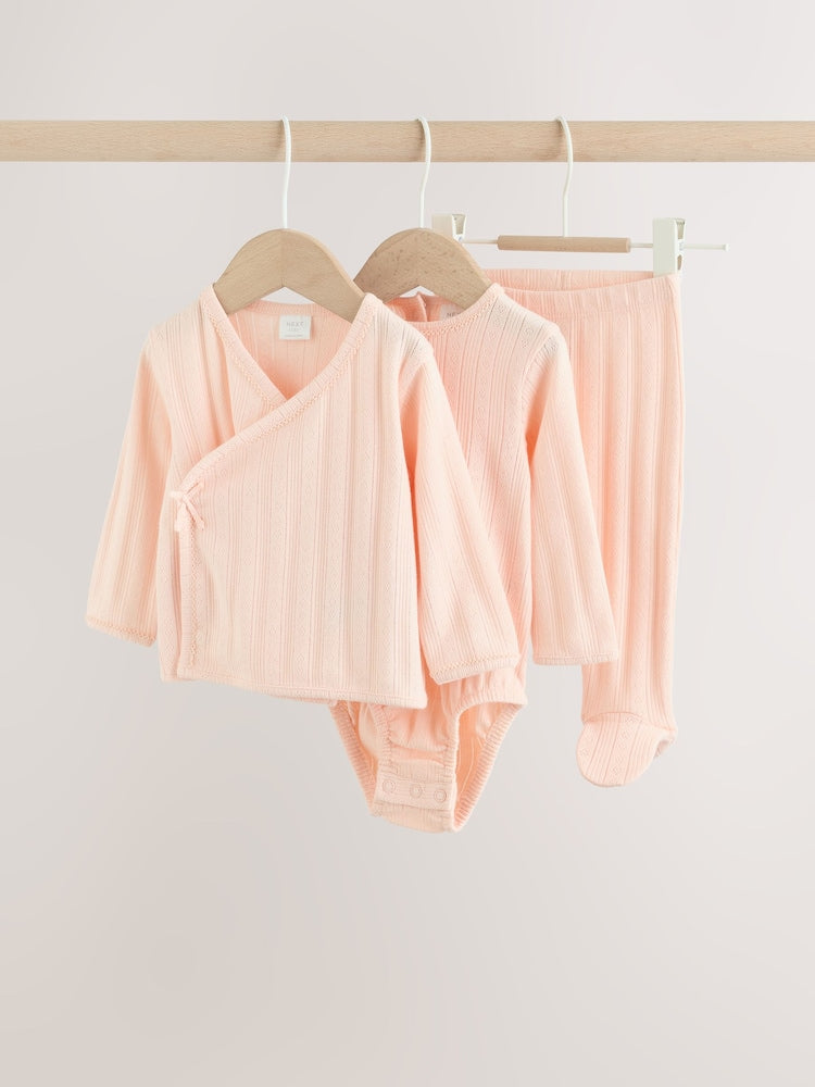 Pink Pointelle Bodysuit Leggings And Cardigan Baby Set 3 Piece (0-9mths) - Pink Pointelle / Up to 3 Months (62cm)