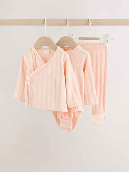Pink Pointelle Bodysuit Leggings And Cardigan Baby Set 3 Piece (0-9mths) - Pink Pointelle / Up to 3 Months (62cm)