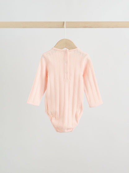 Pink Pointelle Bodysuit Leggings And Cardigan Baby Set 3 Piece (0-9mths)