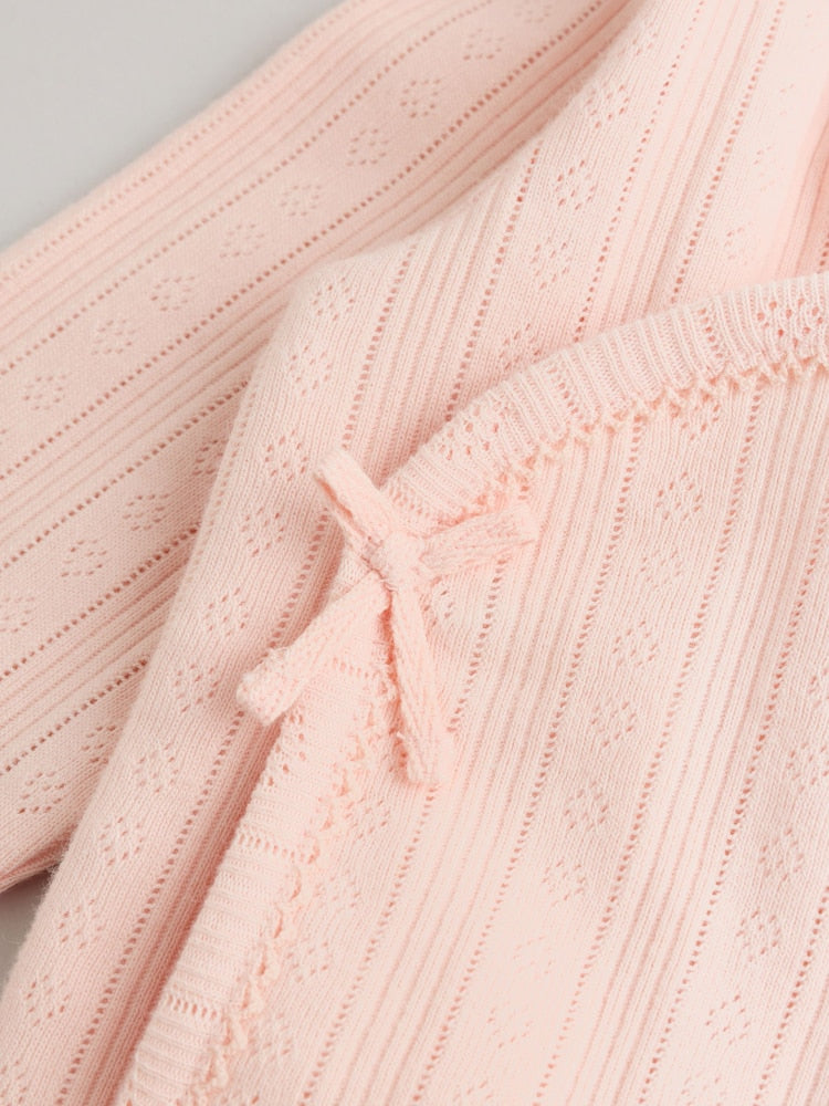 Pink Pointelle Bodysuit Leggings And Cardigan Baby Set 3 Piece (0-9mths)