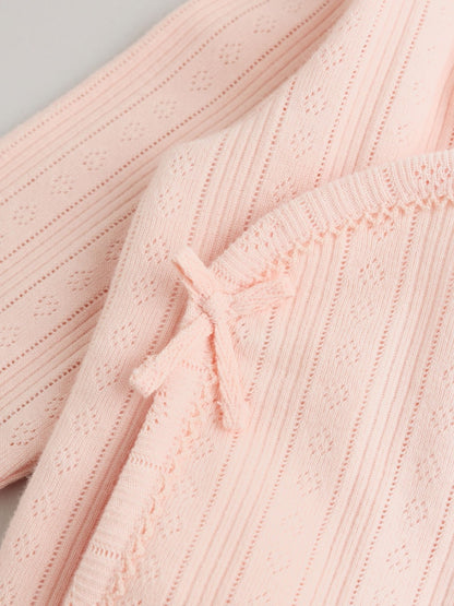 Pink Pointelle Bodysuit Leggings And Cardigan Baby Set 3 Piece (0-9mths)