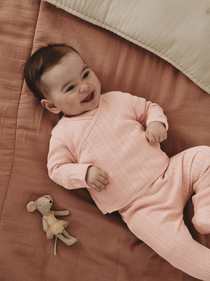 Pink Pointelle Bodysuit Leggings And Cardigan Baby Set 3 Piece (0-9mths)