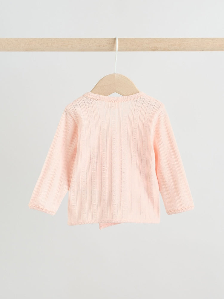 Pink Pointelle Bodysuit Leggings And Cardigan Baby Set 3 Piece (0-9mths)