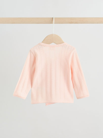 Pink Pointelle Bodysuit Leggings And Cardigan Baby Set 3 Piece (0-9mths)