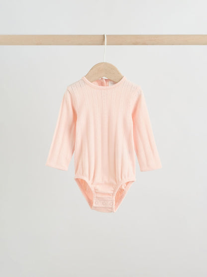 Pink Pointelle Bodysuit Leggings And Cardigan Baby Set 3 Piece (0-9mths)