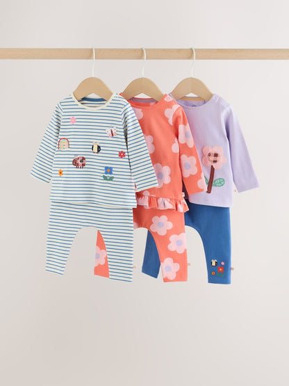 Navy Stripe Long Sleeve T-Shirt And Leggings Baby 6 Piece Set (0mths-2yrs) - Navy Stripe / Up to 1 Month (50-56cm)
