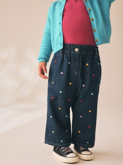 Embroidered Rainbow Spot Wide Leg Jeans (3mths-7yrs) - Embroidered Rainbow Spot / 12-18 Months (80-86cm)