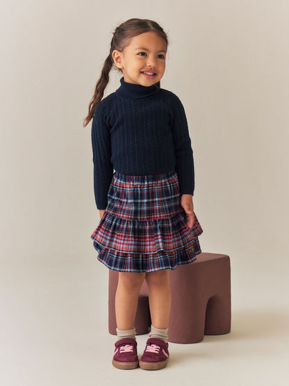 Navy/Red Check Pullon Rara Skirt (3mths-7yrs)