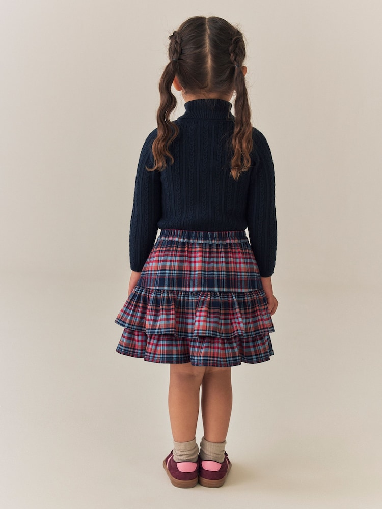 Navy/Red Check Pullon Rara Skirt (3mths-7yrs)
