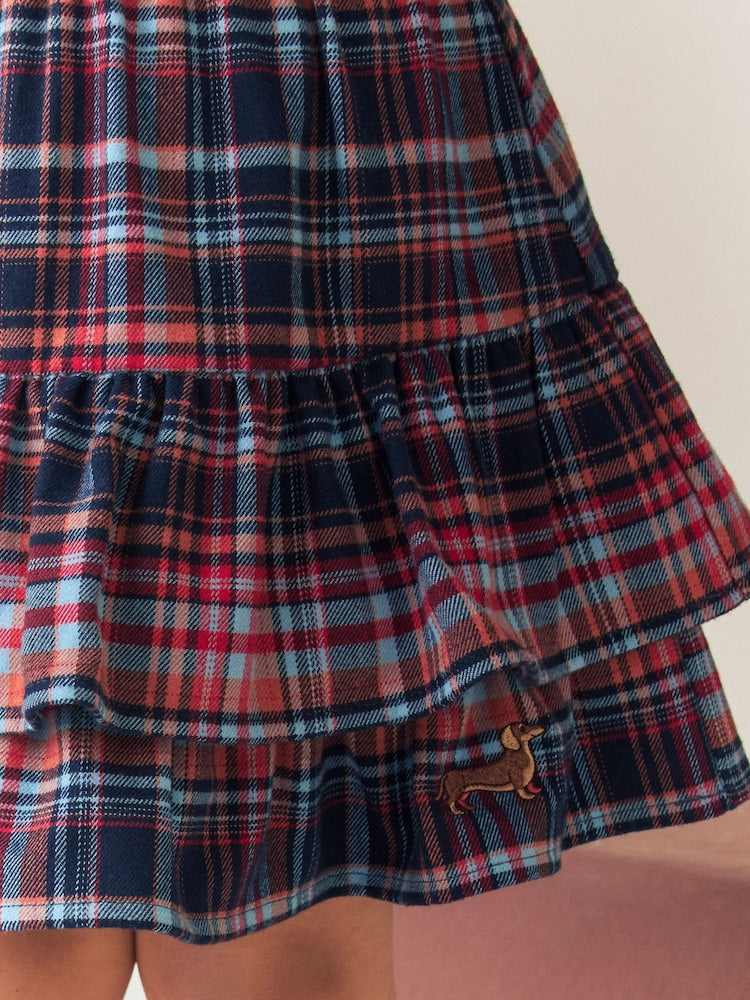 Navy/Red Check Pullon Rara Skirt (3mths-7yrs)