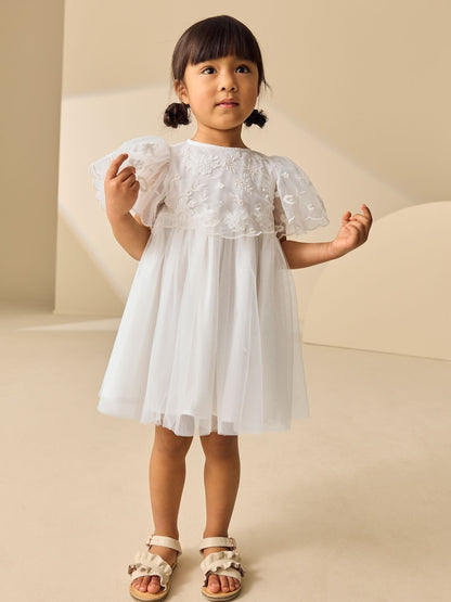 White Embroidered Mesh Ocassion Dress (3mths-8yrs)