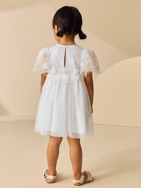 White Embroidered Mesh Ocassion Dress (3mths-8yrs)