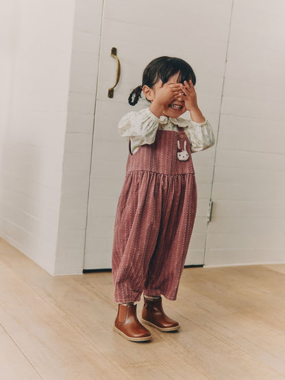 Pink Corduroy/ Ecru Ditsy Blouse &amp; Dungarees