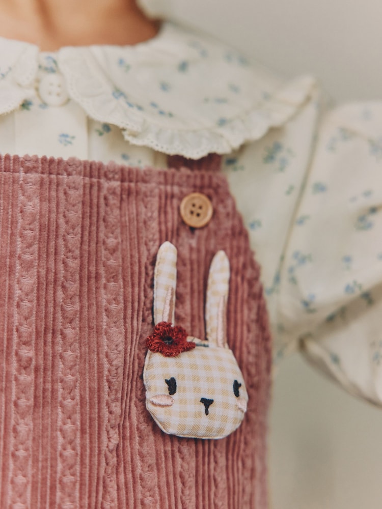 Pink Corduroy/ Ecru Ditsy Blouse &amp; Dungarees