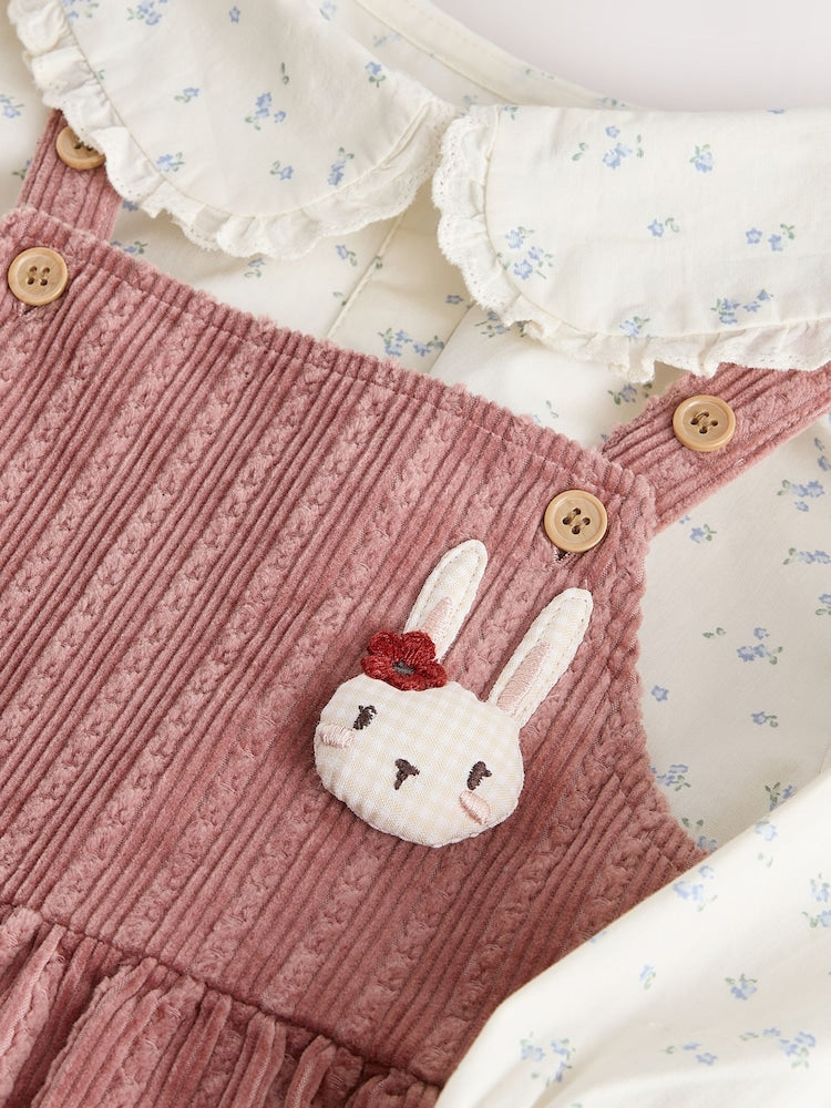 Pink Corduroy/ Ecru Ditsy Blouse &amp; Dungarees