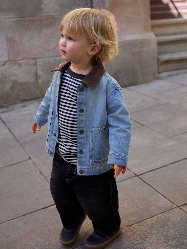 Blue Denim Long Sleeve Cord Collar Shirt (3mths-7yrs) - Blue Denim / 12-18 Months (80-86cm)