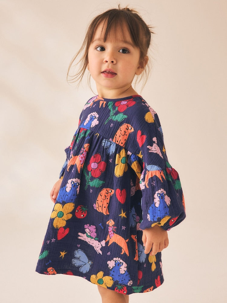 Navy Blue Dog Print