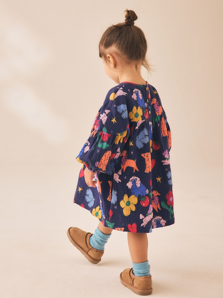Navy Blue Dog Print