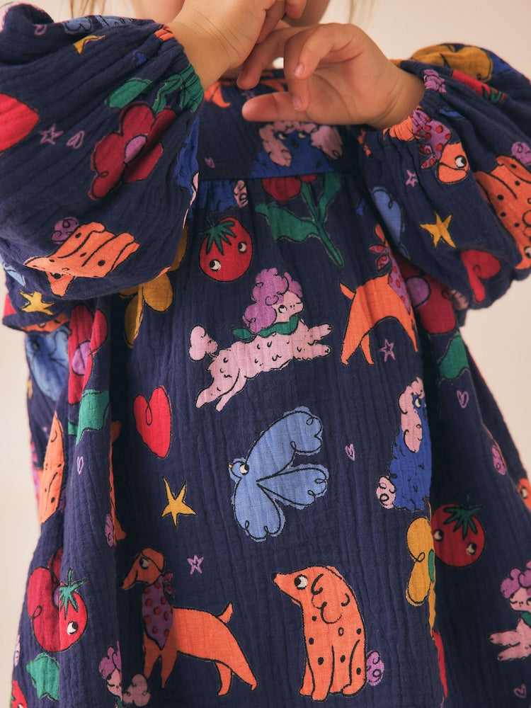 Navy Blue Dog Print