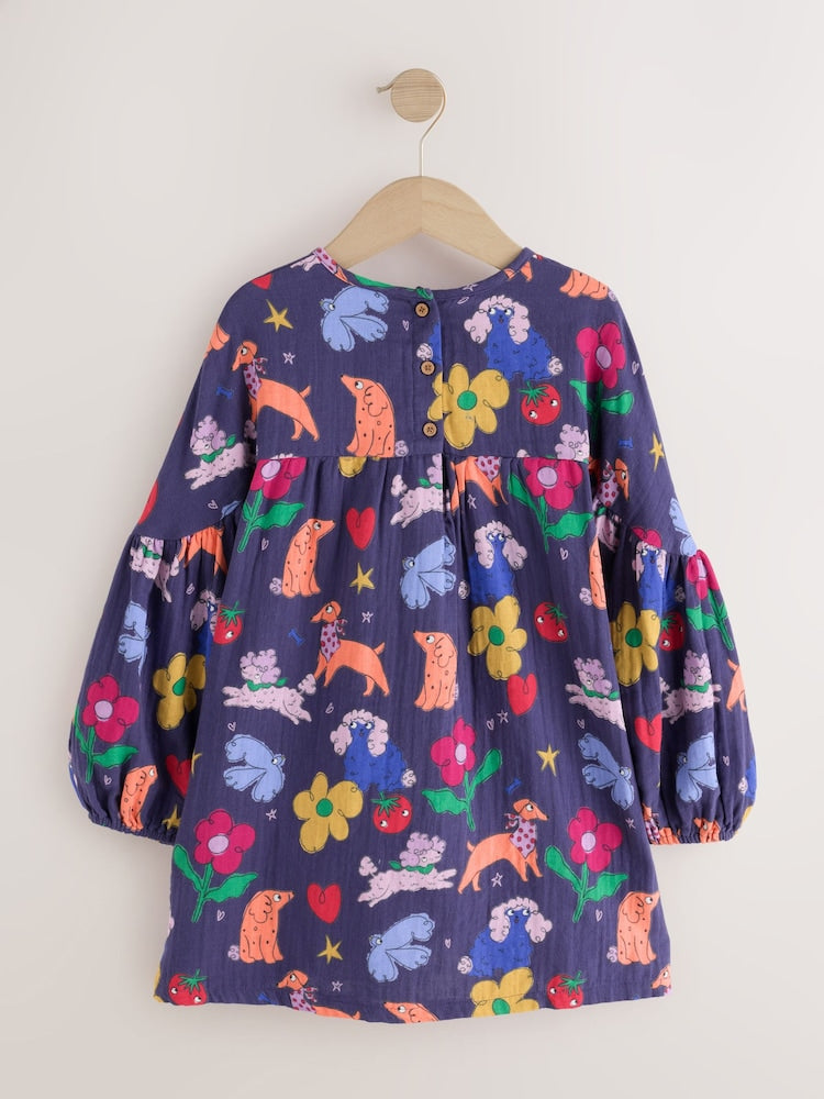 Navy Blue Dog Print
