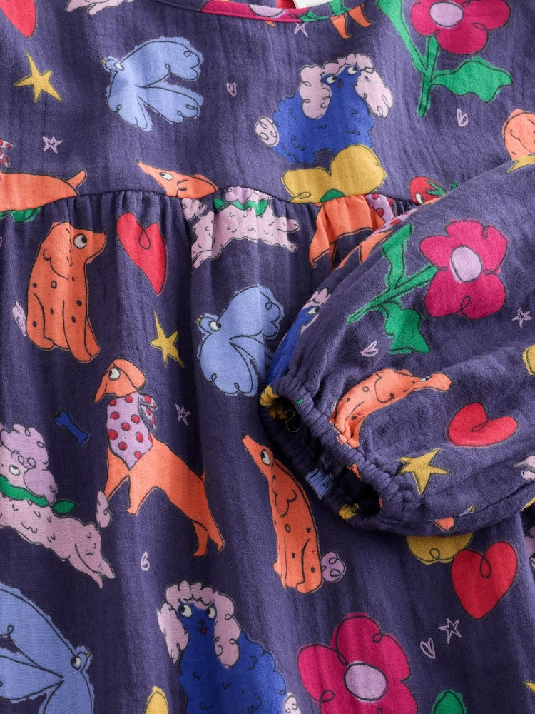 Navy Blue Dog Print