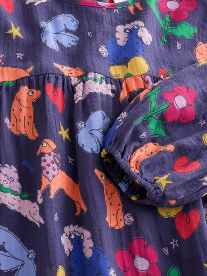 Navy Blue Dog Print