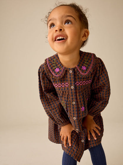 Chocolate Brown Embroidered Check Collar